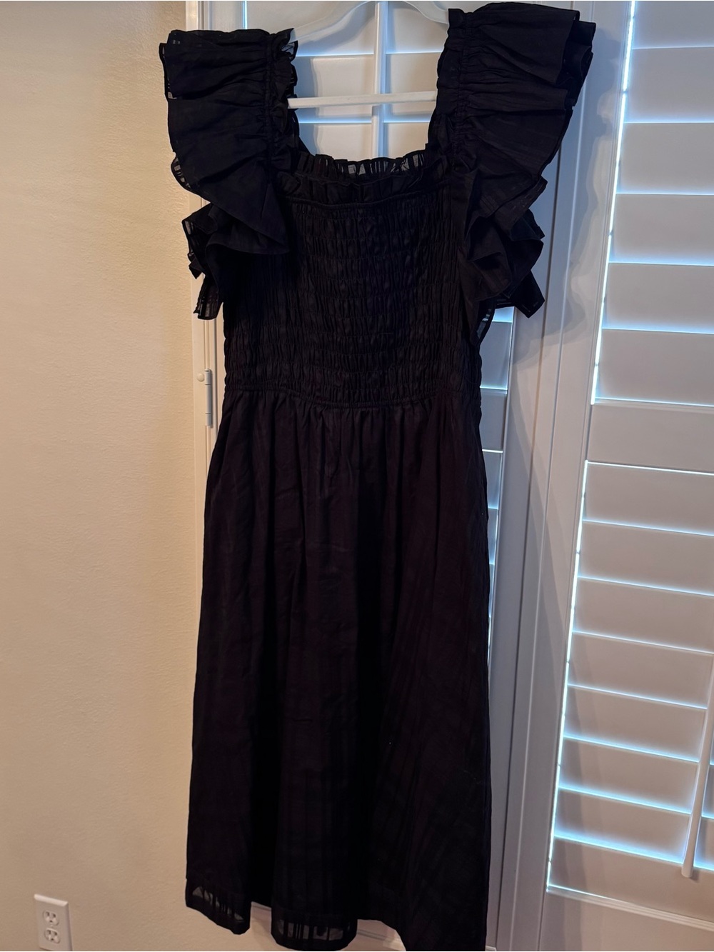 Banana Republic Black Ruffle Sleeve Smocked Midi Dress